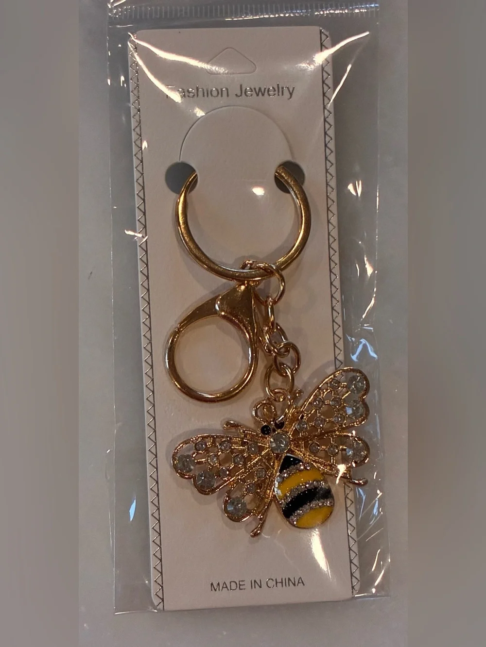 Fashion Jewelry Gold Bee Keychain with Yellow & Black Enamel bag charm